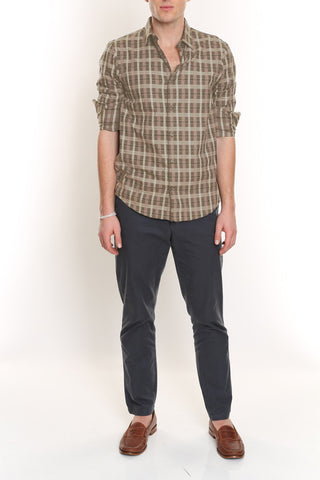 Plaid Cotton Shirt-Khaki-M